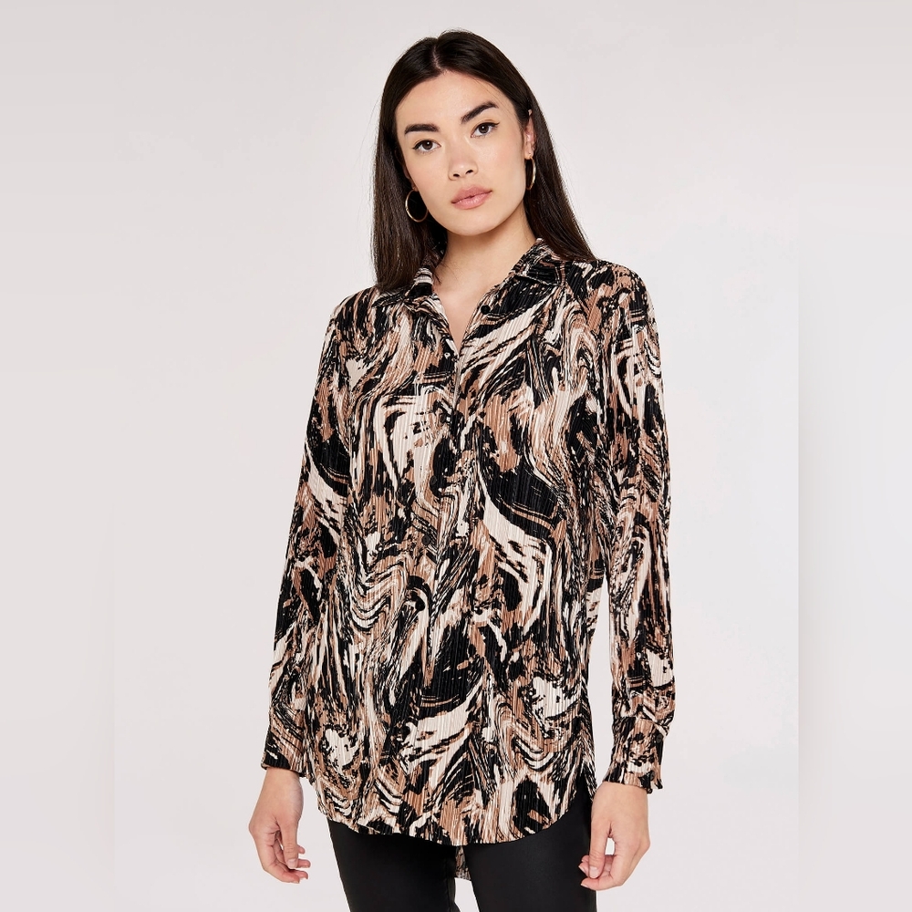 Plisse Marble Print Blouse